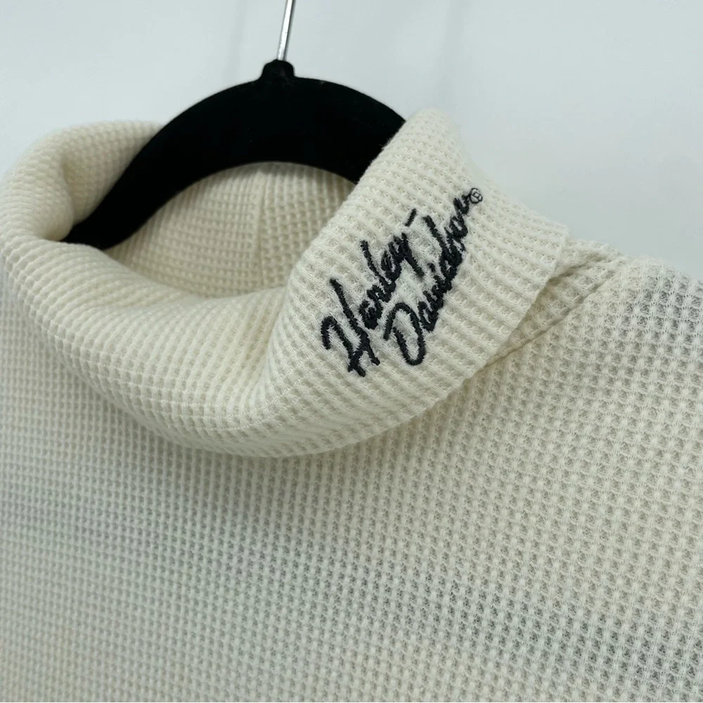 Harley Davidson Womens Turtleneck Cream Waffle Knit Cotton Blend XL - Picture 3 of 7